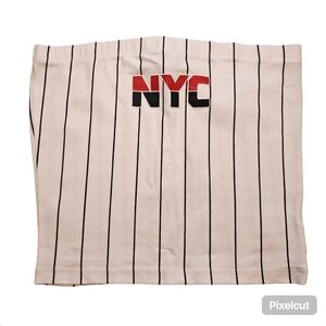 Forever 21 white with blue stripes NYC cotton blend stretch knit tube crop top S